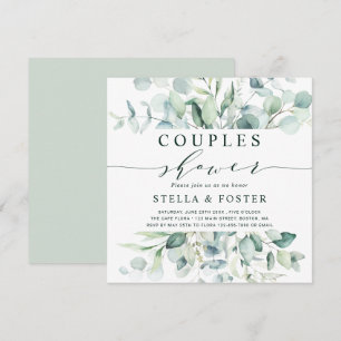 Convite Casais de Folhagem Verde Elegante Chá Quadrado