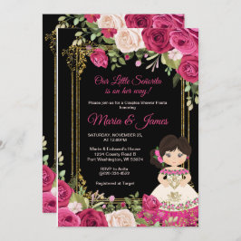 Convite Casais de fundo preto e rosas cor-de-rosa chá