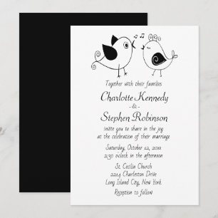 Convite Casais de Pássaros Preto Branco Casamento Pássaros