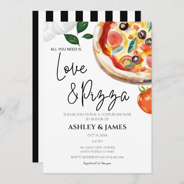 Convite Casais de Pizza e Amor Moderno Chá de panela de Ca (Frente/Verso)