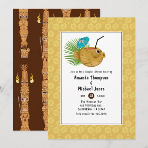 Convite Casais de praia de Tiki Time Luau Summer Chá