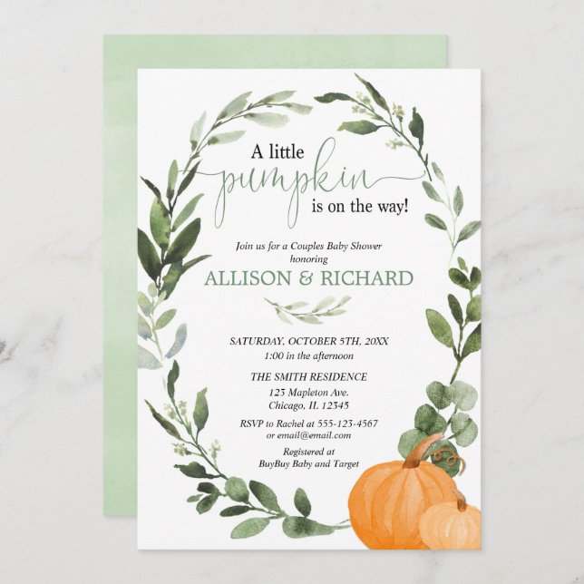 Convite Casais de queda chá de fraldas, bombas neutras em  (Frente/Verso)