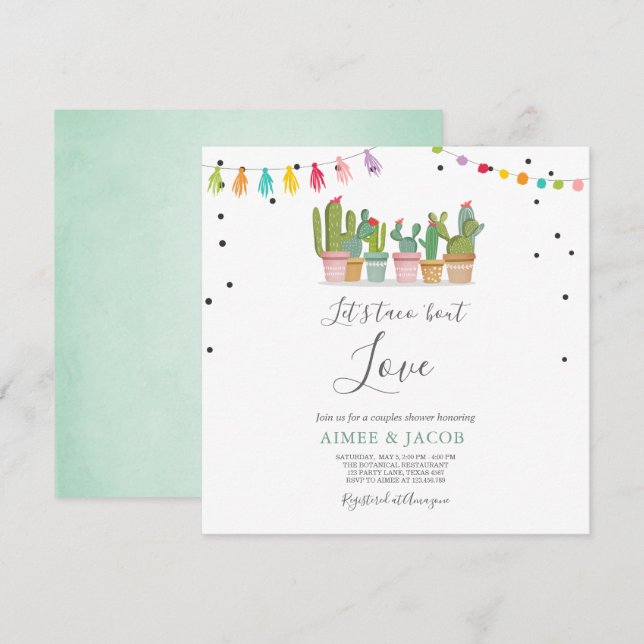 Convite Casais De Taco Bout Love Fiesta Chá Convida Cactus (Frente/Verso)