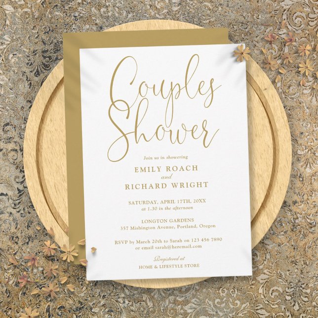 Convite Casais Dourados Chic Chá de casamento Bridal (Chic Gold Couples Bridal Wedding Shower Invitation)