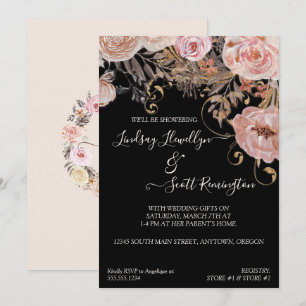 Convite Casais Dourados com Rosa de Blush Floral sem Fio