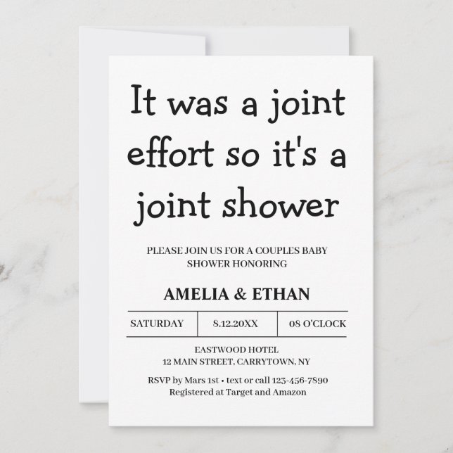 Convite Casais engraçados Chá de fraldas preto e branco (Frente)