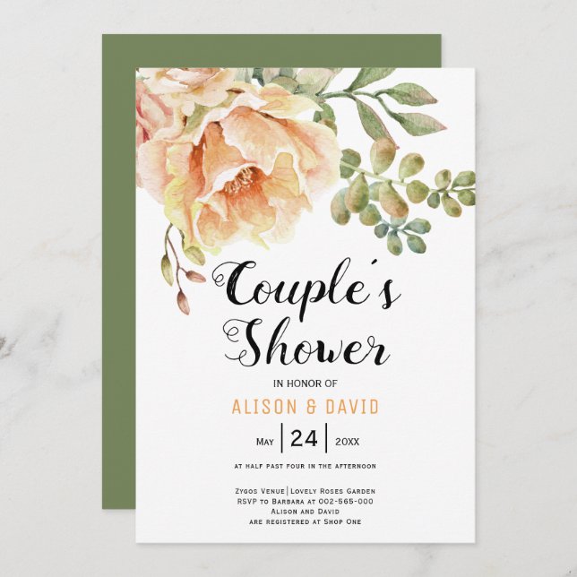 Convite Casais florais de flores aquáticas chá de casament (Frente/Verso)