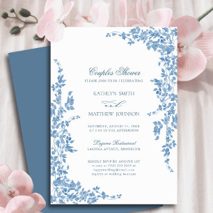Convite Casais Florais Dusty Blue Clássico Vintage Chá