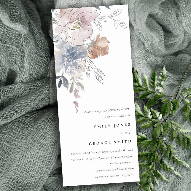 Convite Casais Florais Elegante Blush Watercolor (Criador carregado)