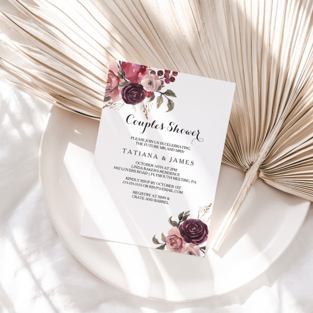 Convite Casais Florais Elegante Burgundy (Criador carregado)