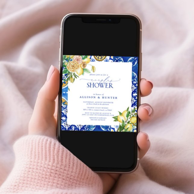 Convite Casais Florais Elegante Mediterrânica Lemon (Criador carregado)