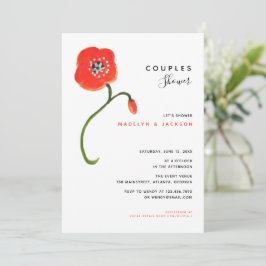 Convite Casais florais modernos de papoila vermelha chá