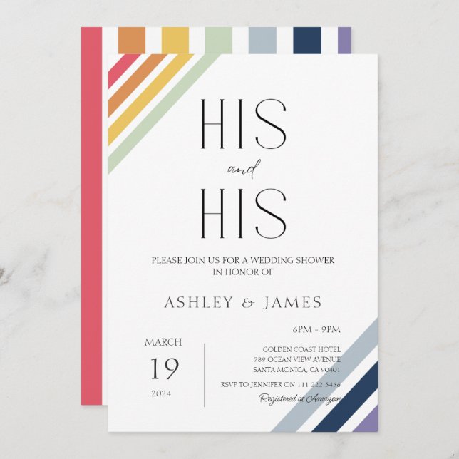 Convite Casais Gay modernos Chás Sua e Sua LGBTQ (Frente/Verso)