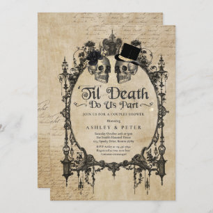 Convite Casais Halloween Chá Noivado Crânio Gótico
