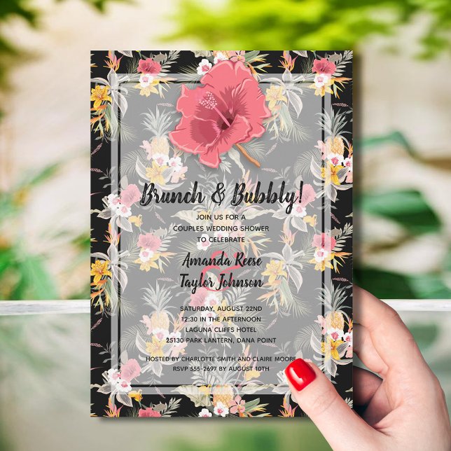 Convite Casais Ingleses Chá de panela de Casamento (Brunch and Bubbly Tropical Bridal Shower Invitations - INSTANT DOWNLOAD and/or PRINTED)