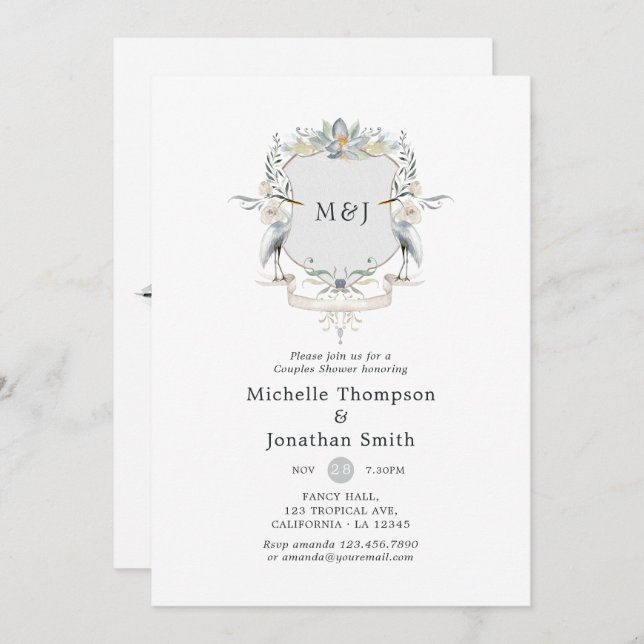 Convite Casais Laurel Crest Monogramas Lakeside Chá (Frente/Verso)