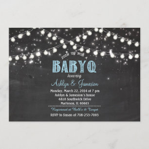 Convite Casais Luzes azuis do Chá do CHURRASCO Baby Q