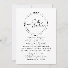 Convite Casais Monograma Preto Branco Coração Casamento