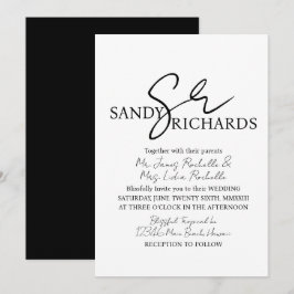 Convite Casais Monogramados Preto Branco Casamento Script