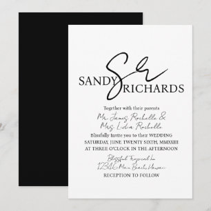 Convite Casais Monogramados Preto Branco Casamento Script 