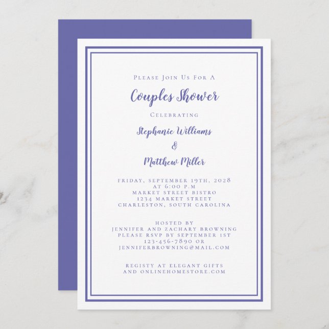 Convite Casais Noivado Chá de casamento Periwinkle Blue (Frente/Verso)