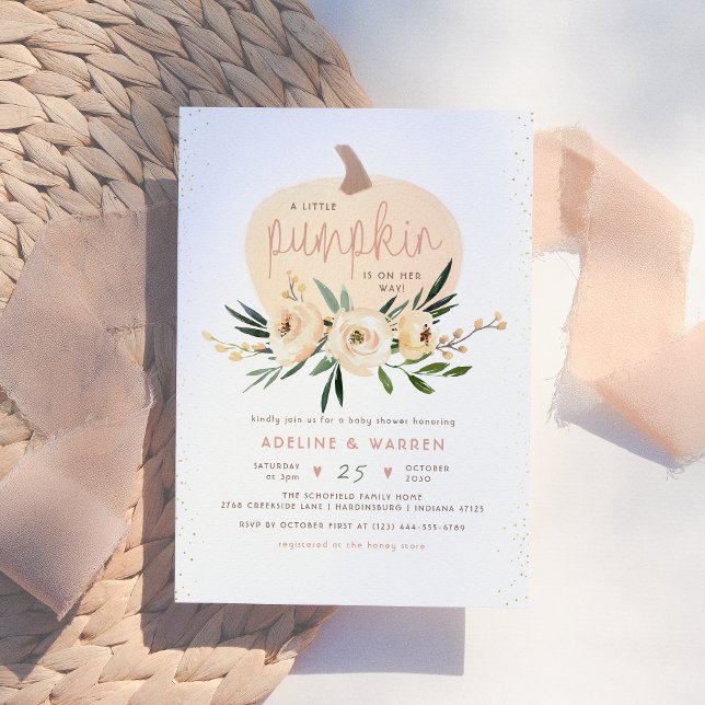 Convite Casais para abóbora Chá de fraldas rosa e Dourado  (Criador carregado)