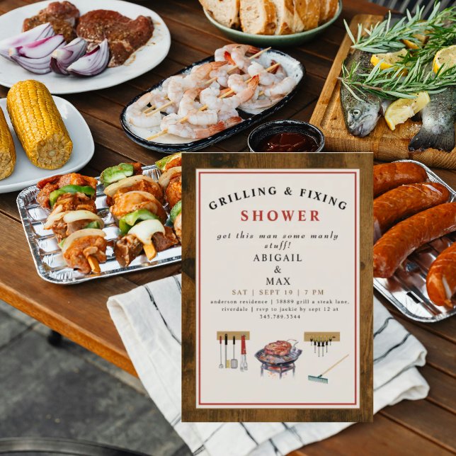 Convite Casais para grelhar e fixar madeira Chá de casamen (Criador carregado)