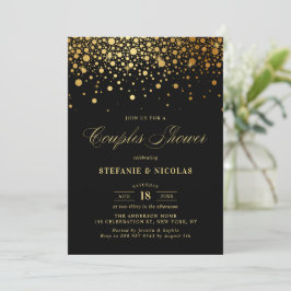 Convite Casais Pretos de Faux Gold Foil Confetti