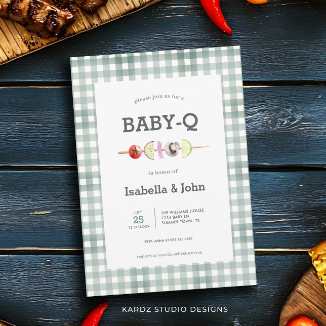 Convite Casais Rústicos Churrasco do Bebê Q Chá de Bebê (This Baby Shower BBQ Invitation is shown in size 5 x 7 in. Other sizes and digital available.)