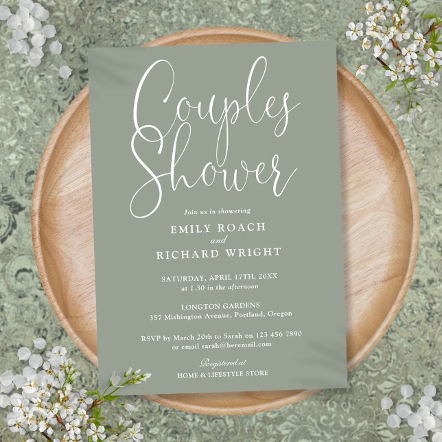 Convite Casais Verdes Sage - Chá de casamento Bridal (Sage Green Couples Bridal Wedding Shower Invitation)