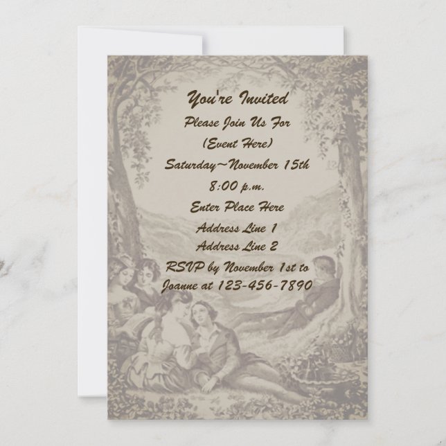 Convite Casais Vitorianos Num Festa De Picnic (Frente)