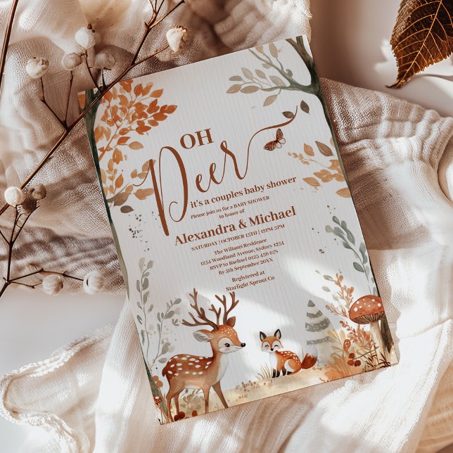 Convite Casais Woodland Oh Deer Forest Chá de fraldas (Criador carregado)