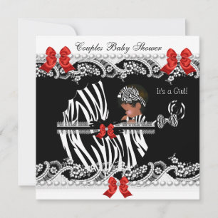 Convite Casal Afro-Americano Chá de Bebê Menina Zebra
