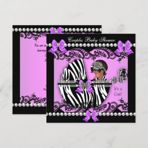 Convite Casal Afro-Americano Chá de Bebê Menina Zebra