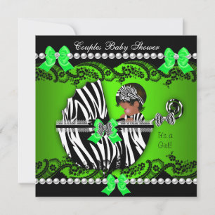 Convite Casal Afro-Americano Chá de Bebê Menina Zebra