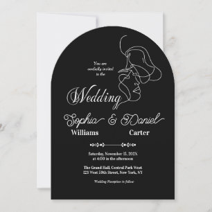 Convite Casal Artístico Chic de Casamento Negro e Branco d