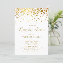 Convite Casal Branco Faux Gold Foil Confetti