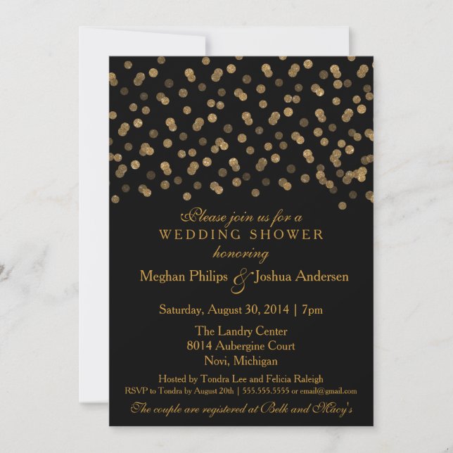 Convite Casal Chá de casamento Dourado Glitter Confetti (Frente)