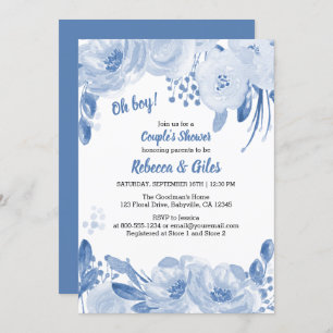 Convite Casal Chá de fraldas Azul Molhado Vazio