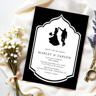 Convite Casal Dançante Ilustração Casamento Branco Negro