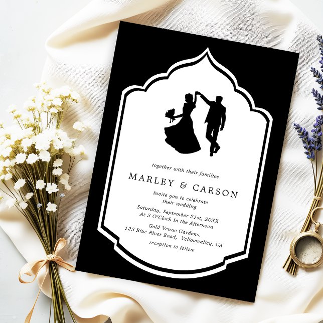 Convite Casal Dançante Ilustração Casamento Branco Negro (Criador carregado)