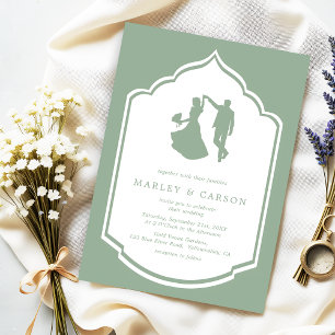 Convite Casal Dançante Ilustração Sage Casamento Verde