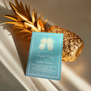 Convite Casal de Abacaxi de Ouro Elegante de Casamento Mod