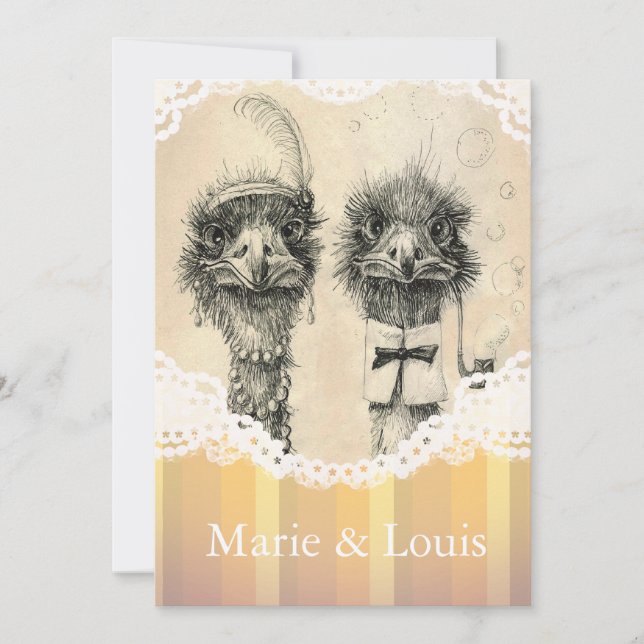 Convite Casal de avestruz de safra - laranja claro (Frente)