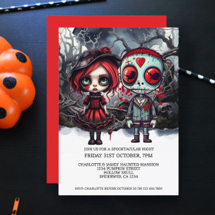 Convite Casal De Boneca Assustadora Do Halloween Em Woods