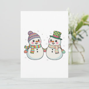 Convite Casal de Boneco de Neve de Desenho Animado Fofo de