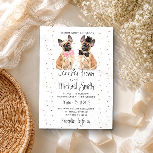 Convite casal de Bulldog Francês noiva noivo casamento