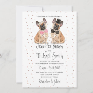 Convite casal de Bulldog Francês noiva noivo casamento