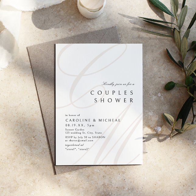 Convite Casal de Caligrafia Clássica Moderna (Modern Classic Elegance Calligraphy Couples Shower Invitation)
