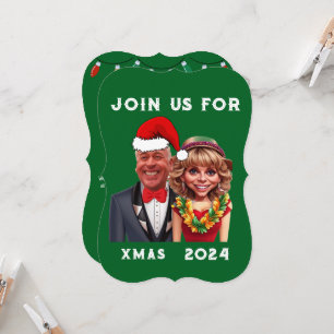 Convite Casal de Caricatura Verde Engraçado e Vermelho do